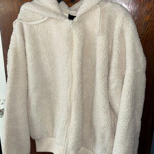 Forever 21 white / cream fluffy zip up sweater